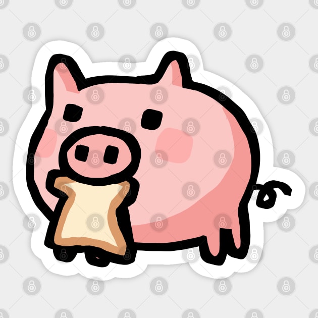 Cute Piggy Cartoon Eating Bread Sticker by Porkzby